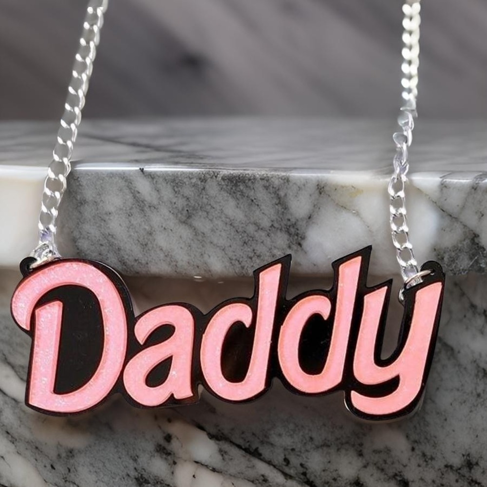 New "Daddy" Necklace Pink Black Silver Chain Fashion Goth Rave